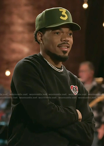 Chance the Rapper’s black heart patch sweatshirt on The Voice