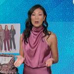 Chi-Lan’s mauve pink satin draped dress on The Talk