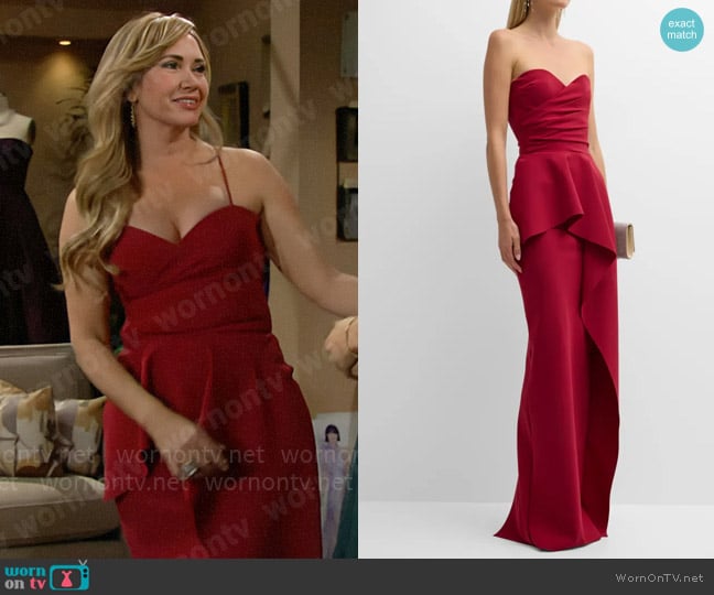 Chiara Boni La Petite Robe Miya Gown in Garnet worn by Bridget Forrester (Ashley Jones) on The Bold and the Beautiful