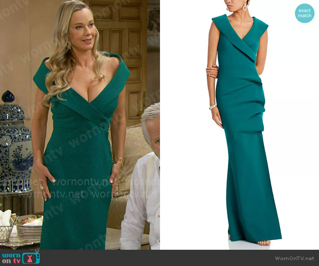 Chiara Boni La Petite Robe Off The Shoulder Maxi Dress in Jade worn by Donna Logan (Jennifer Gareis) on The Bold and the Beautiful