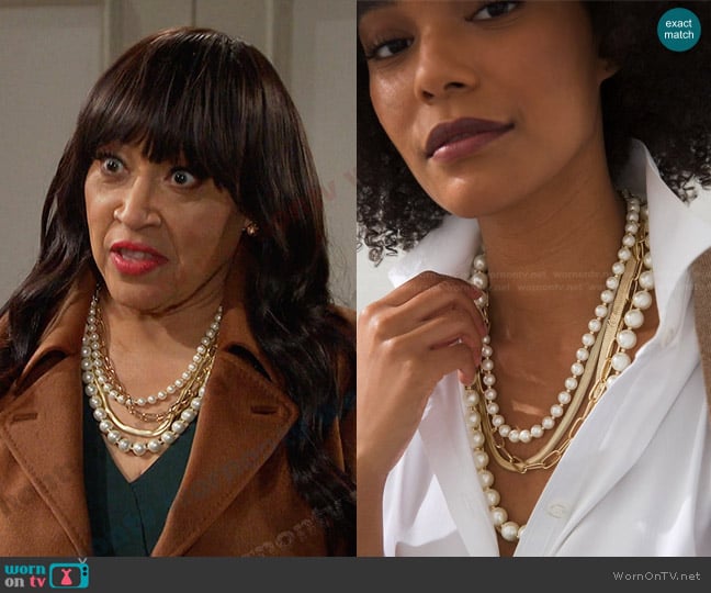 Chicos White Faux Pearl Necklace worn by Paulina Price (Jackée Harry) on Days of our Lives