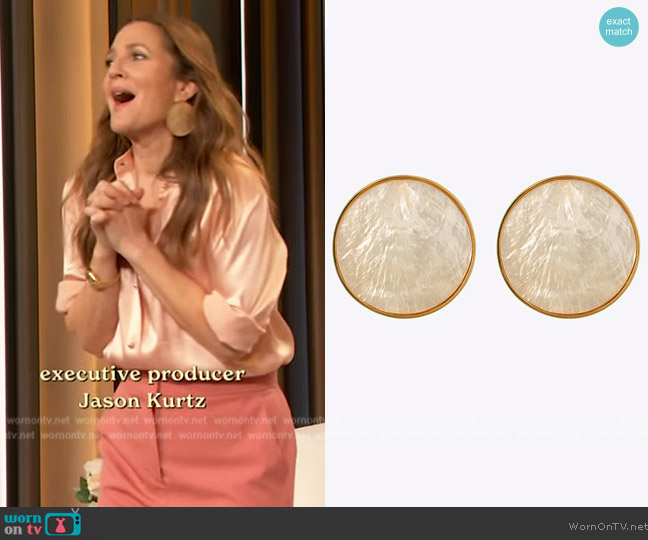 Christina Caruso Bezel Set Shell Earring worn by Drew Barrymore on The Drew Barrymore Show