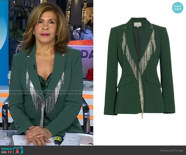 Cinq a Sept Cheyenne Fringe Embellished Blazer in Dark Emerald worn by Hoda Kotb on Today