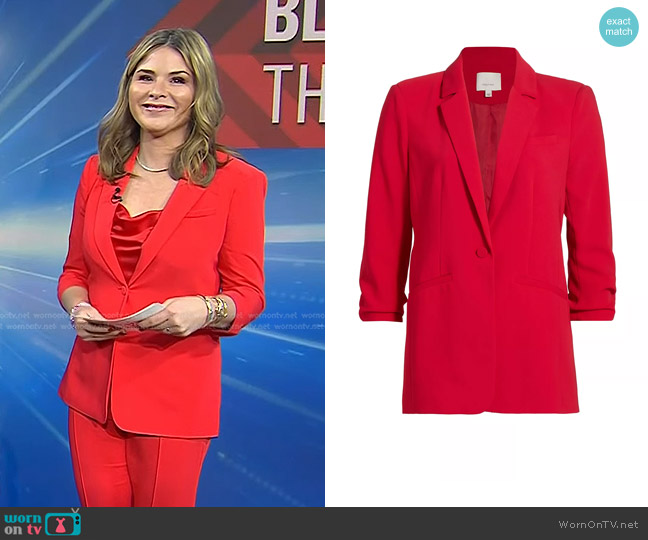 Cinq a Sept Khloe Crepe Ruched Blazer in Warm Cranberry worn by Jenna Bush Hager on Today