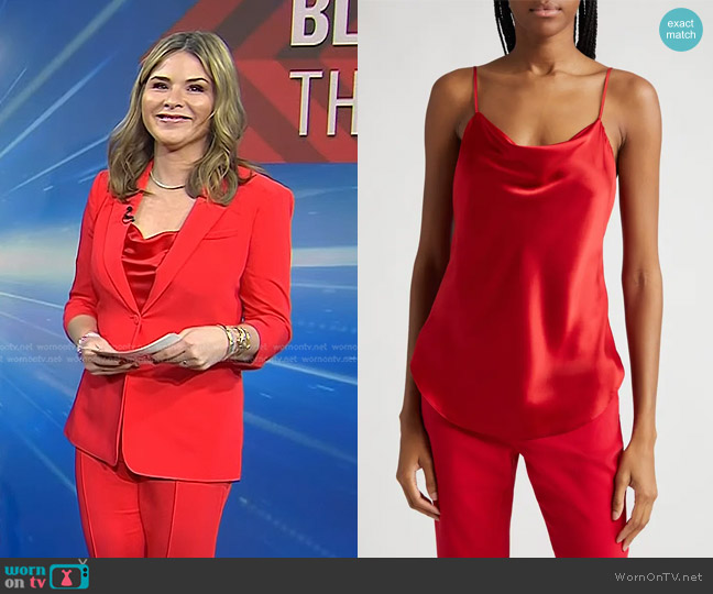 Cinq a Sept Marta Silk Camisole in Warm Cranberry worn by Jenna Bush Hager on Today