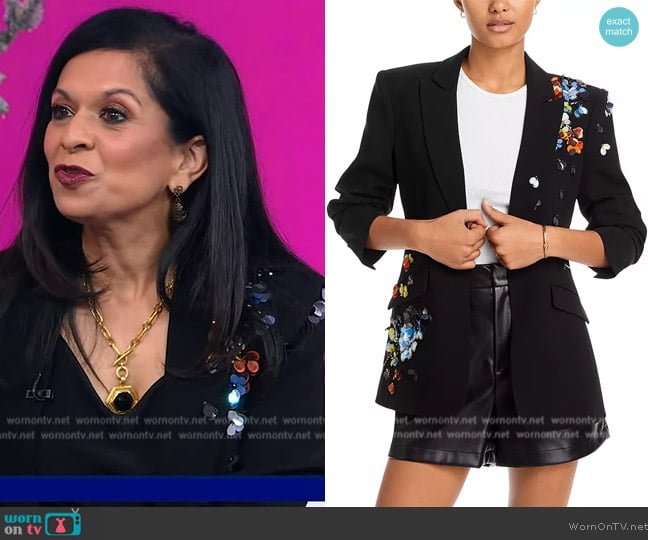 Cinq a Sept Cheyenne Floral Pailette Blazer worn by Bela Gandhi on Good Morning America