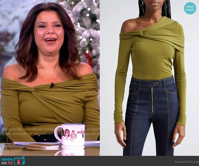 Cinq a Sept Zaya One-Shoulder Top worn by Ana Navarro on The View