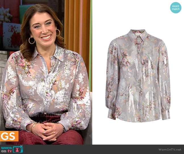 Cinq a Sept Claudette Floral Kandice Top worn by Sarah Gelman on CBS Mornings