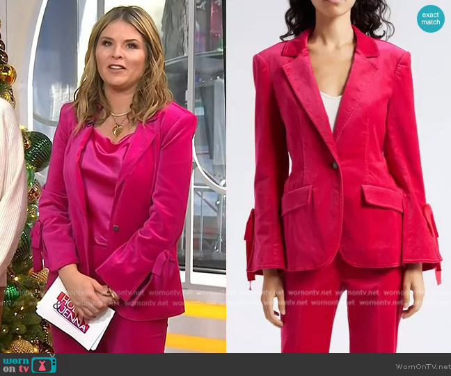 Wornontv Jennas Pink Velvet Tie Cuff Blazer And Pants On Today Jenna Bush Hager Clothes 