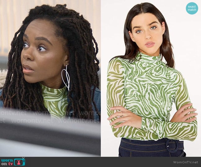 Cinq a Sept Woodblock Top worn by Hazel-May McCall (Ashleigh Murray) on The Other Black Girl