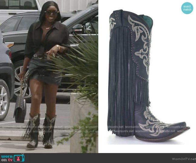 Country Outfitter Embroidered and Studded Fringe Western Boots worn by Wendy Osefo on The Real Housewives of Potomac