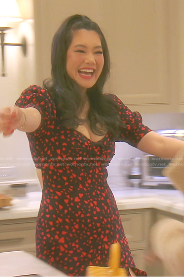 Crystal's black and red heart print dress on The Real Housewives of Beverly Hills