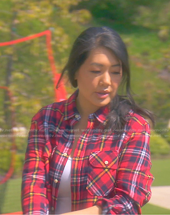 Crystal's red plaid shirt on The Real Housewives of Beverly Hills