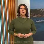 Dana Jacobson’s olive green folded neckline dress with studs on CBS Mornings