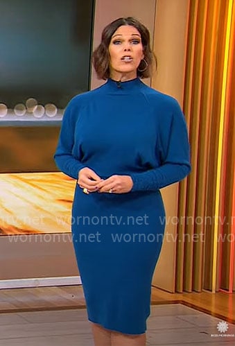 Dana Jacobson's teal blue knit dress on CBS Mornings