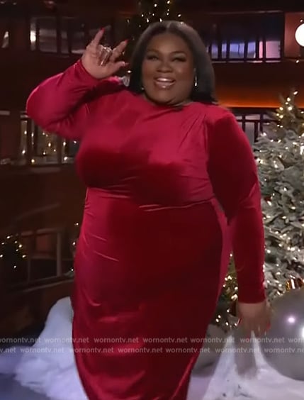 Da'Vine Joy Randolph's red velvet maxi dress on The Kelly Clarkson Show