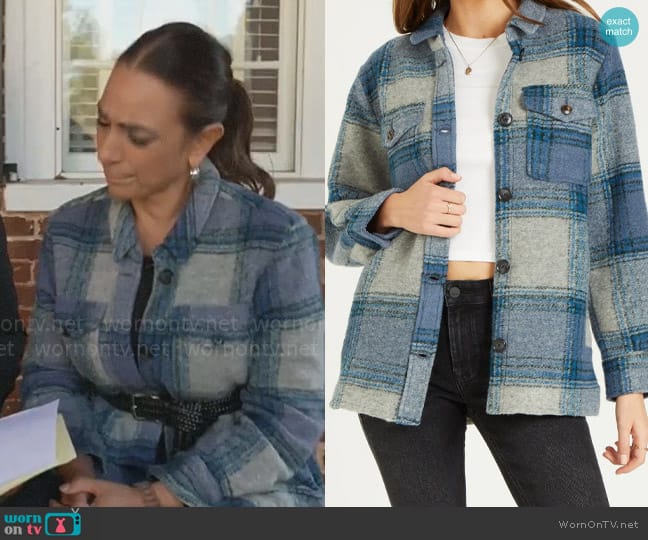 Dear John Denim Deanna Blue Green Plaid Jacket worn by Michelle Miller on CBS Mornings