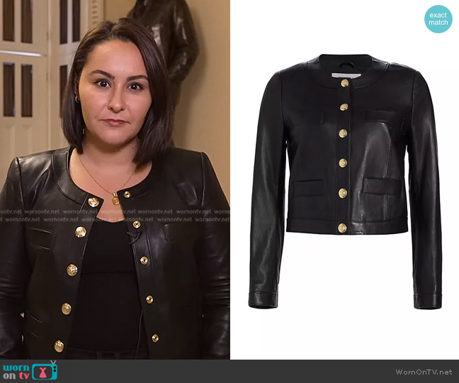 Derek Lam 10 Crosby Penny Leather Collarless Jacket worn by Ali Vitali on NBC News Daily