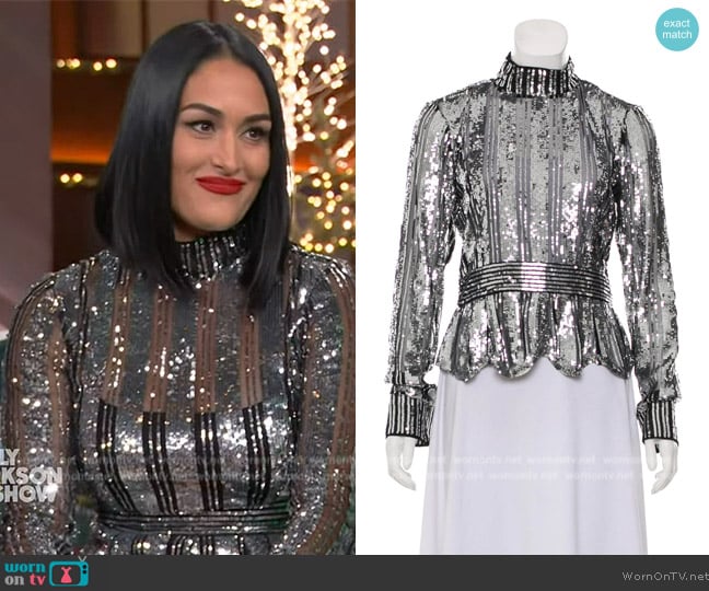 Derek Lam 10 Crosby Long Sleeve Sequin Top worn by Nikki Garcia on The Kelly Clarkson Show