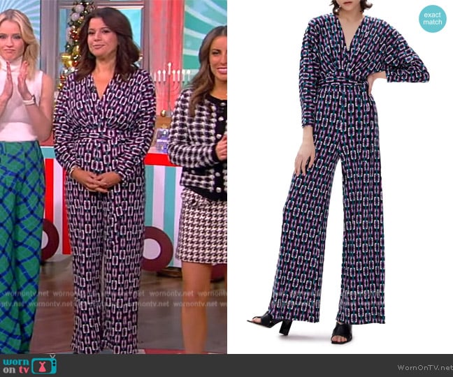 Diane von Furstenberg Fanny Geo Print Long Sleeve Jumpsuit worn by Ana Navarro on The View