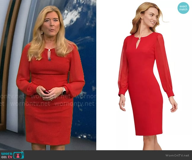 DKNY Chiffon-Long-Sleeve Sheath Dress worn by Kelly Cass on CBS Mornings