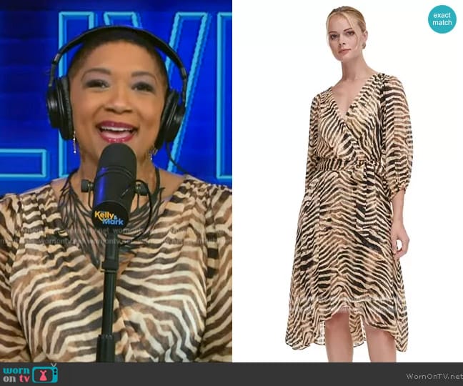 DKNY Printed A-Line Faux-Wrap Dress worn by Deja Vu on Live with Kelly and Mark