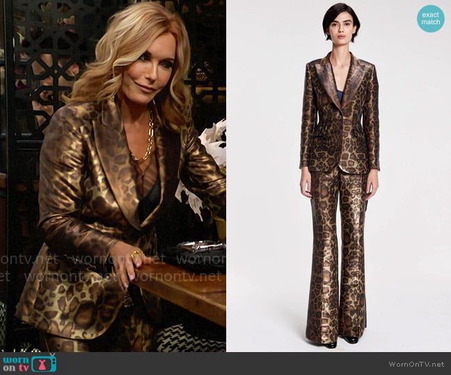 dMn Paris Mila Leopard Jacket and Angelina Pants worn by Lauren Fenmore (Tracey Bregman) on The Young and the Restless