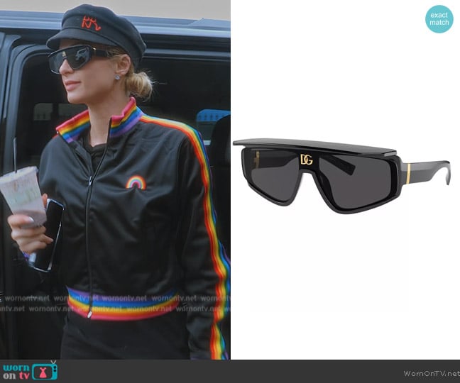 Dolce and Gabbana Geometric Rectangle Propionate Sunglasses worn by Paris Hilton on Paris in Love