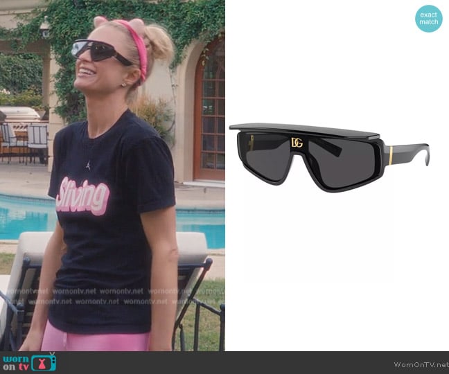 Dolce and Gabbana Geometric Rectangle Propionate Sunglasses worn by Paris Hilton on Paris in Love