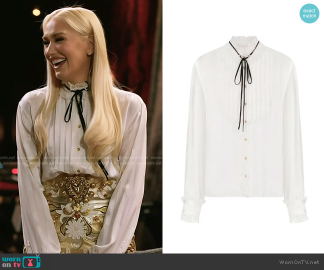 Dolce & Gabbana Ruffled Neck Shirt worn by Gwen Stefani on The Voice