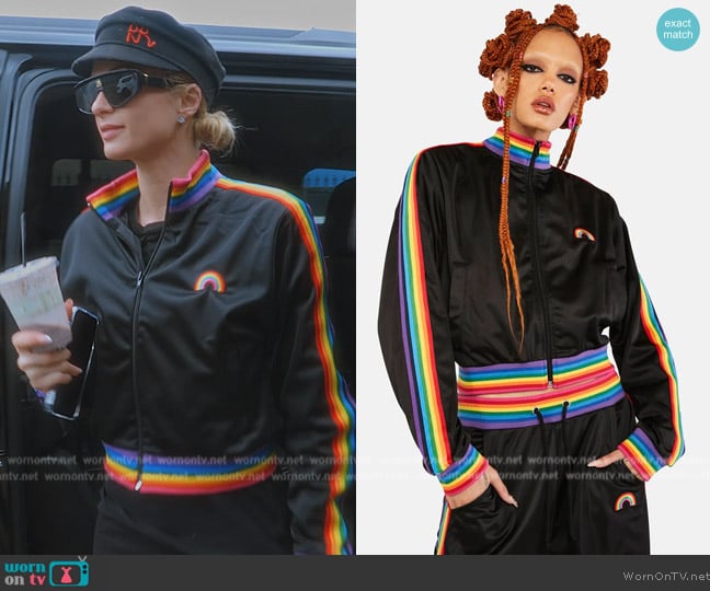 Dolls Kill Get Funky Striped Track Jacket worn by Paris Hilton on Paris in Love