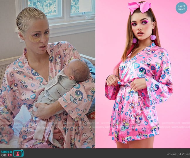 Dolls Kill x The Powerpuff Girls Pillow Fighters Satin Robe worn by Paris Hilton on Paris in Love