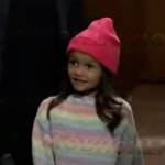 Donna’s pastel rainbow striped sweater on General Hospital