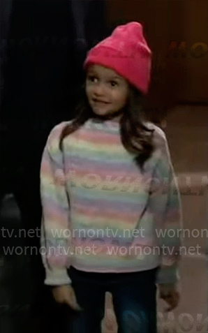 Donna's pastel rainbow striped sweater on General Hospital