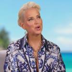 Dorinda’s blue printed confessional blouse on The Real Housewives Ultimate Girls Trip