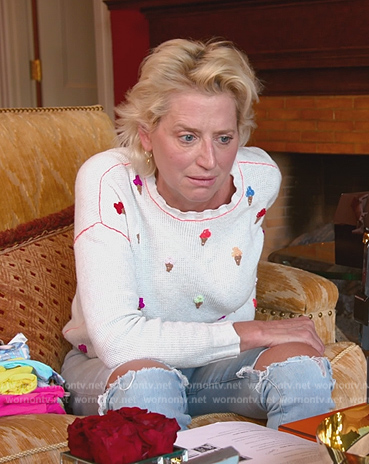 Dorinda's white embroidered sweater on The Real Housewives Ultimate Girls Trip