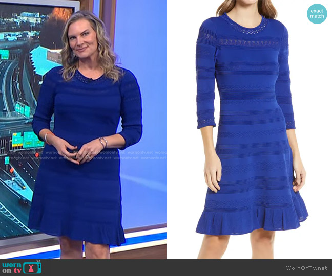 Eliza J Textured Fit & Flare Dress in Cobalt worn by Emily West on Today