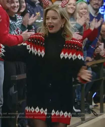 Elizabeth Banks’s black fairisle cardigan on Live with Kelly and Mark