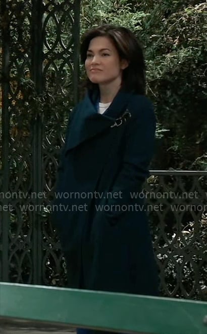 Elizabeth's teal asymmetric draped coat on General Hospital