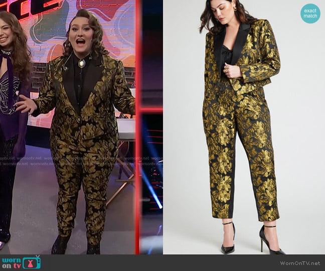 Eloquii Brocade Blazer and Kady Pant worn by Ruby Leigh on The Voice