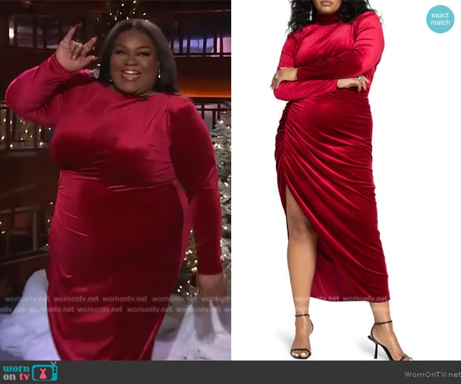 Eloquii Mock Neck Long Sleeve Velvet Maxi Dress worn by Da'Vine Joy Randolph on The Kelly Clarkson Show