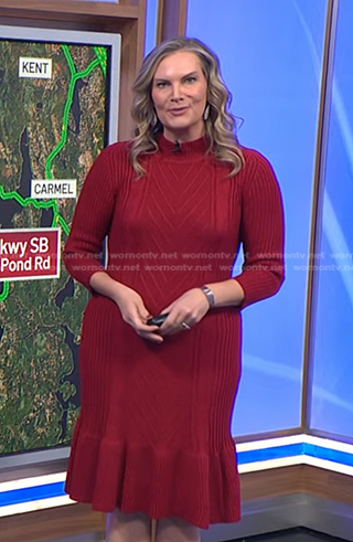 Emily West’s red cable knit dress on Today