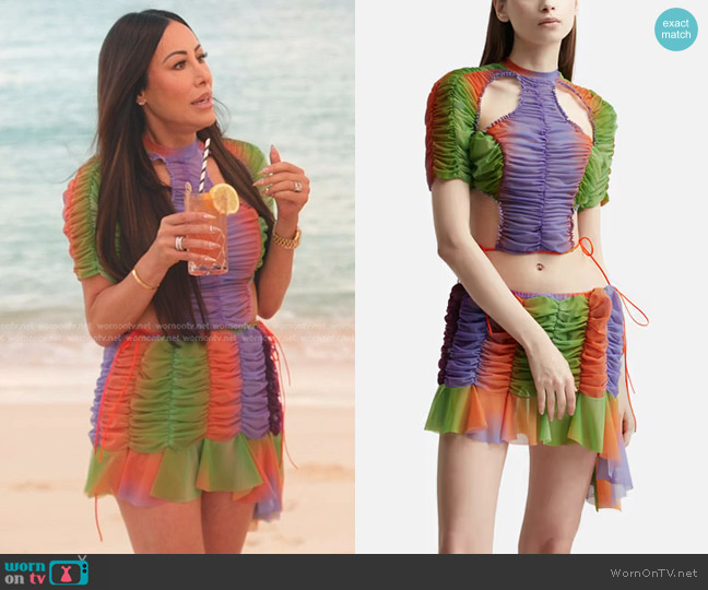 WornOnTV: Angie\'s rainbow The ruched top Real Lake Wardrobe | sheer and from of Salt | Katsanevas on Housewives mini and Clothes TV City skirt Angie