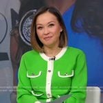 Eva’s green contrast trim cardigan on Good Morning America