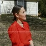 Eva’s orange ruched sleeve blouse on Good Morning America