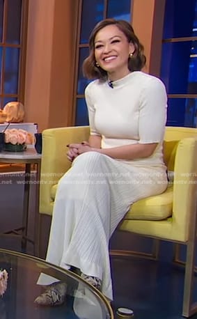 Eva’s white ribbed knit maxi dress on Good Morning America