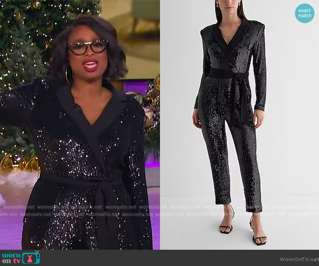 Express Sequin Long Sleeve Tie Waist Blazer Jumpsuit worn by Jennifer Hudson on The Jennifer Hudson Show