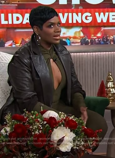 Fantasia Barrino's green suede cutout jumpsuit on The Kelly Clarkson Show