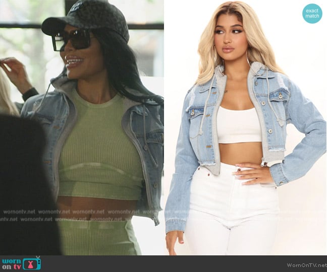 Fashion Nova Along For The Journey Denim Jacket worn by Mia Thornton on The Real Housewives of Potomac