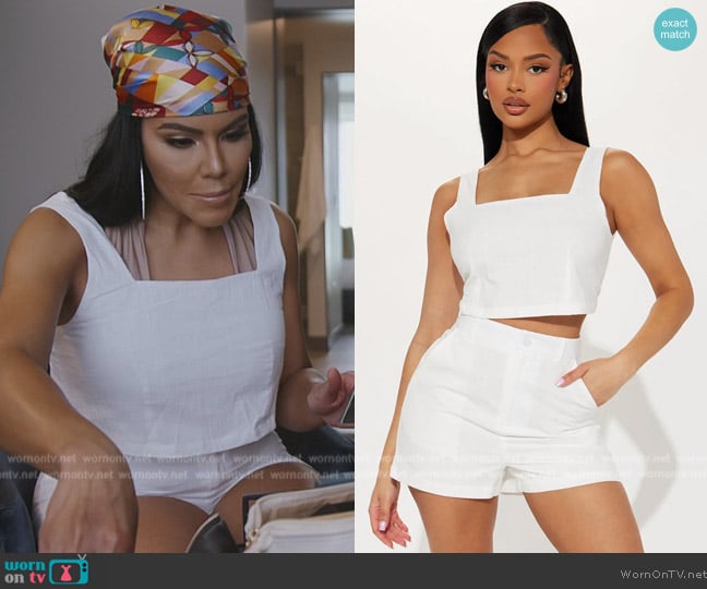 Fashion Nova New Love Linen Short Set worn by Mia Thornton on The Real Housewives of Potomac